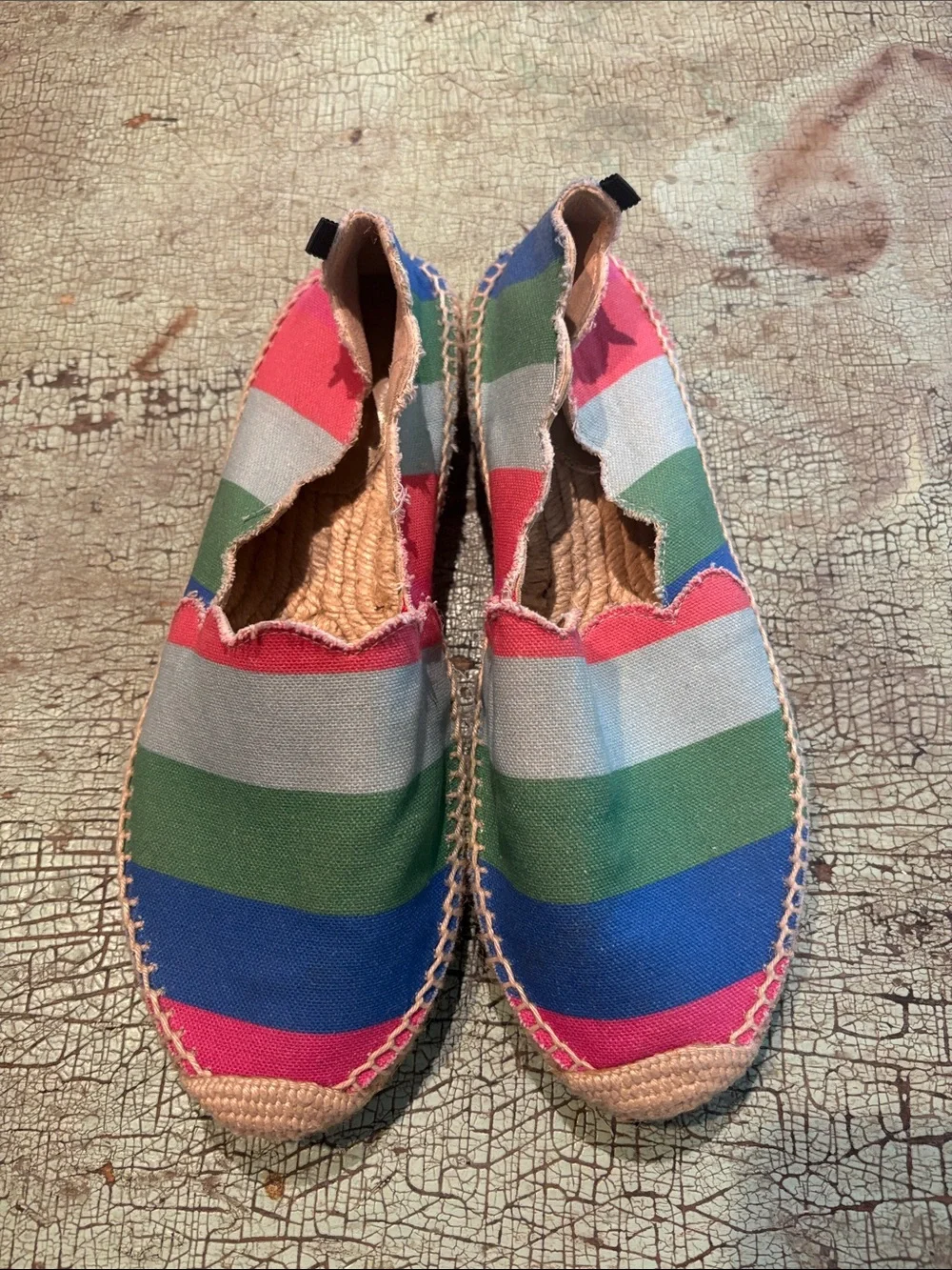 Boden Rainbow Stripe Canvas Espadrille Flats Scalloped Slip-On EU 38
